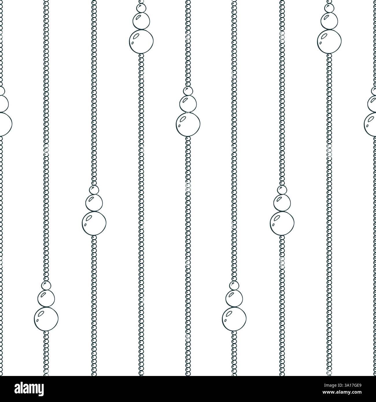 Goldene Perlen, dünn, mit Anhängern aus vertikalen Streifen. Weihnachten, Neujahr, Winter Line Art ist eine einfache handgezeichnete Illustration in Schwarz-weiß Stock Vektor