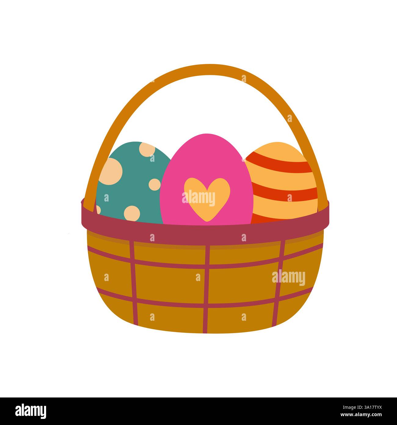 Farbenfrohe Ostereier in einem gewebten Korb, bereit für Frühlingsfeste und Feiern Stock Vektor