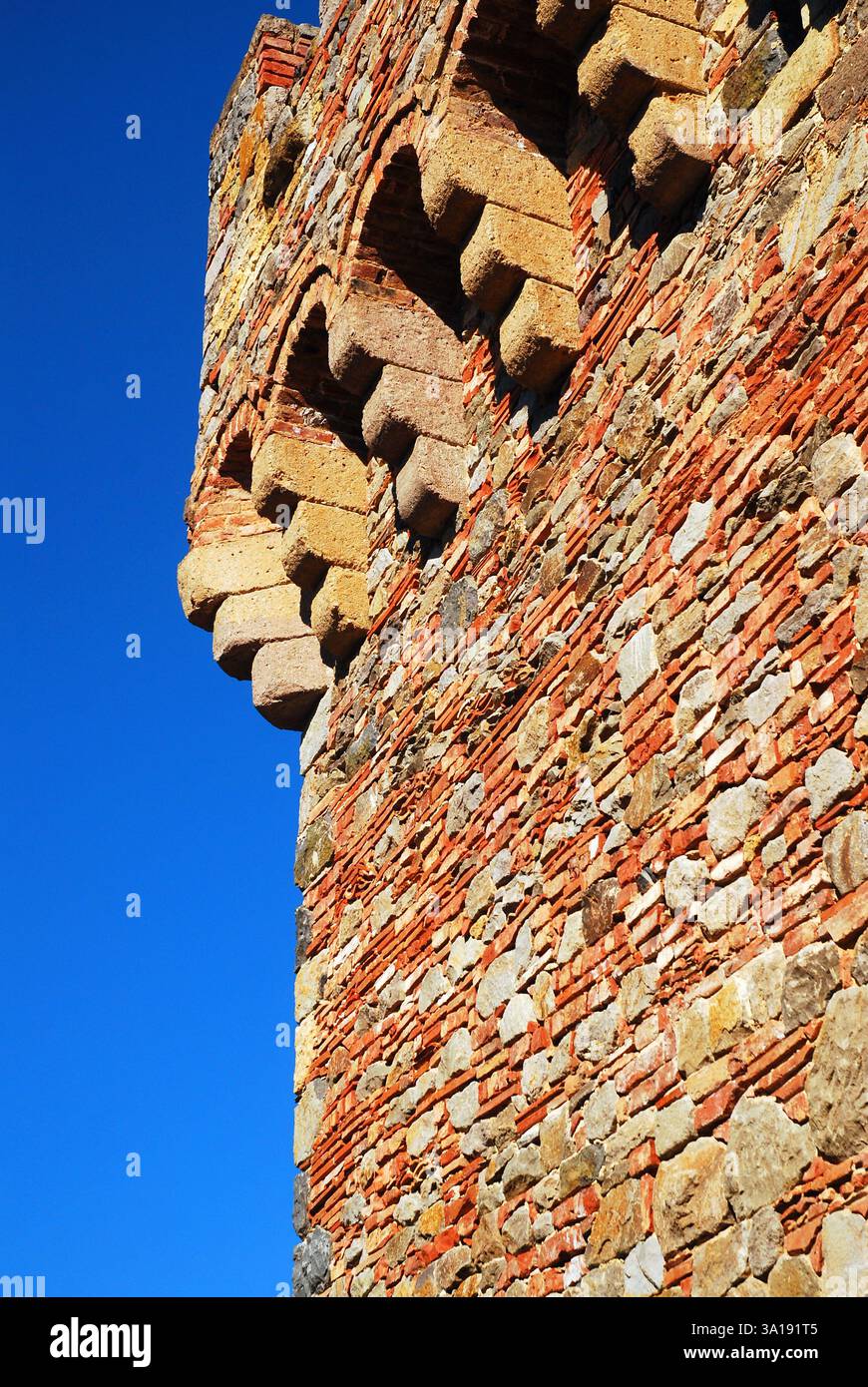 Eine Steinmauer eines Schlosses befindet sich in einem Weingut im Napa Valley Stockfoto