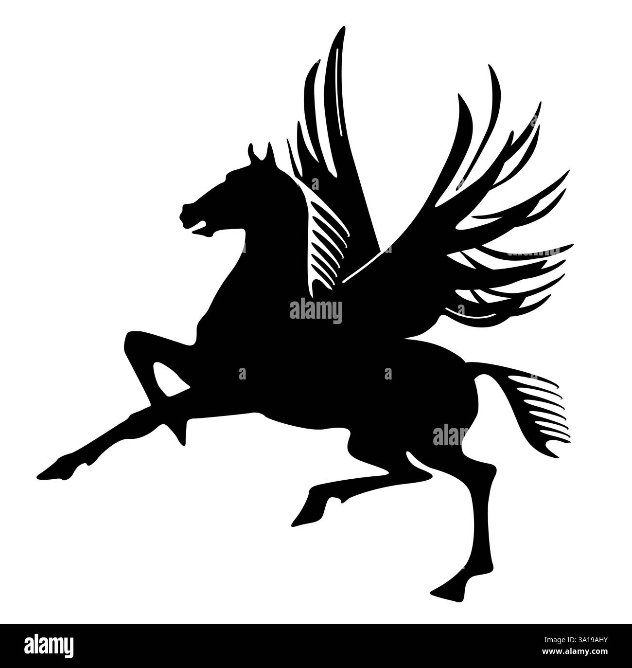 Pegasus Silhouette Mythologie, geflügeltes Pferd, Illustration Stockfoto