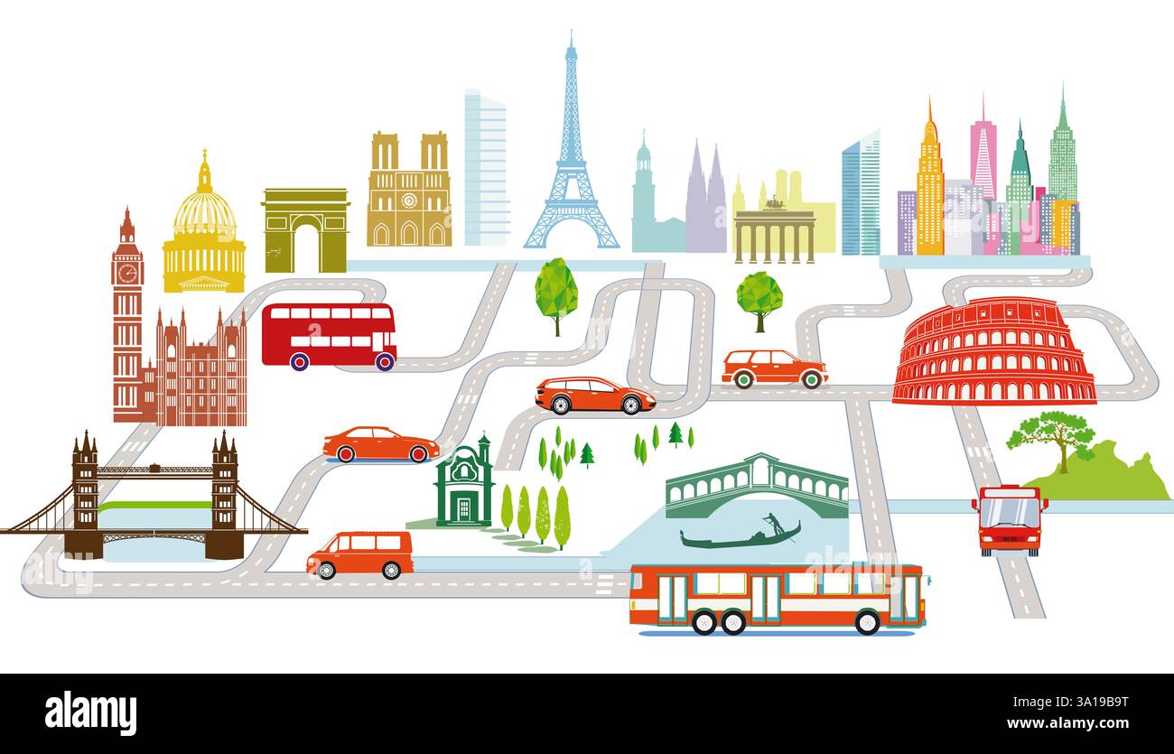 Reise in europäische Städte, Illustration Stockfoto