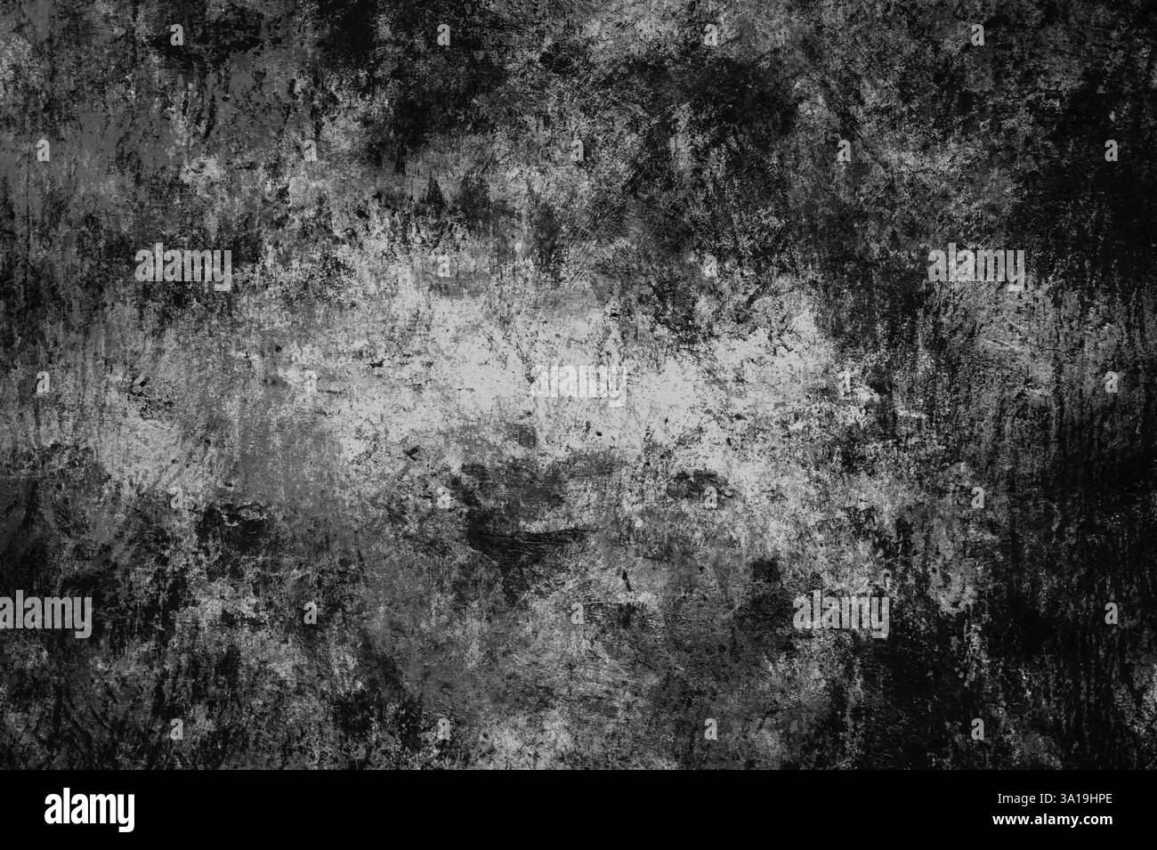 Schmutzige Hintergrundstruktur in schwarzem Grau mit ungleichmäßigen Flecken und Kratzern Stockfoto