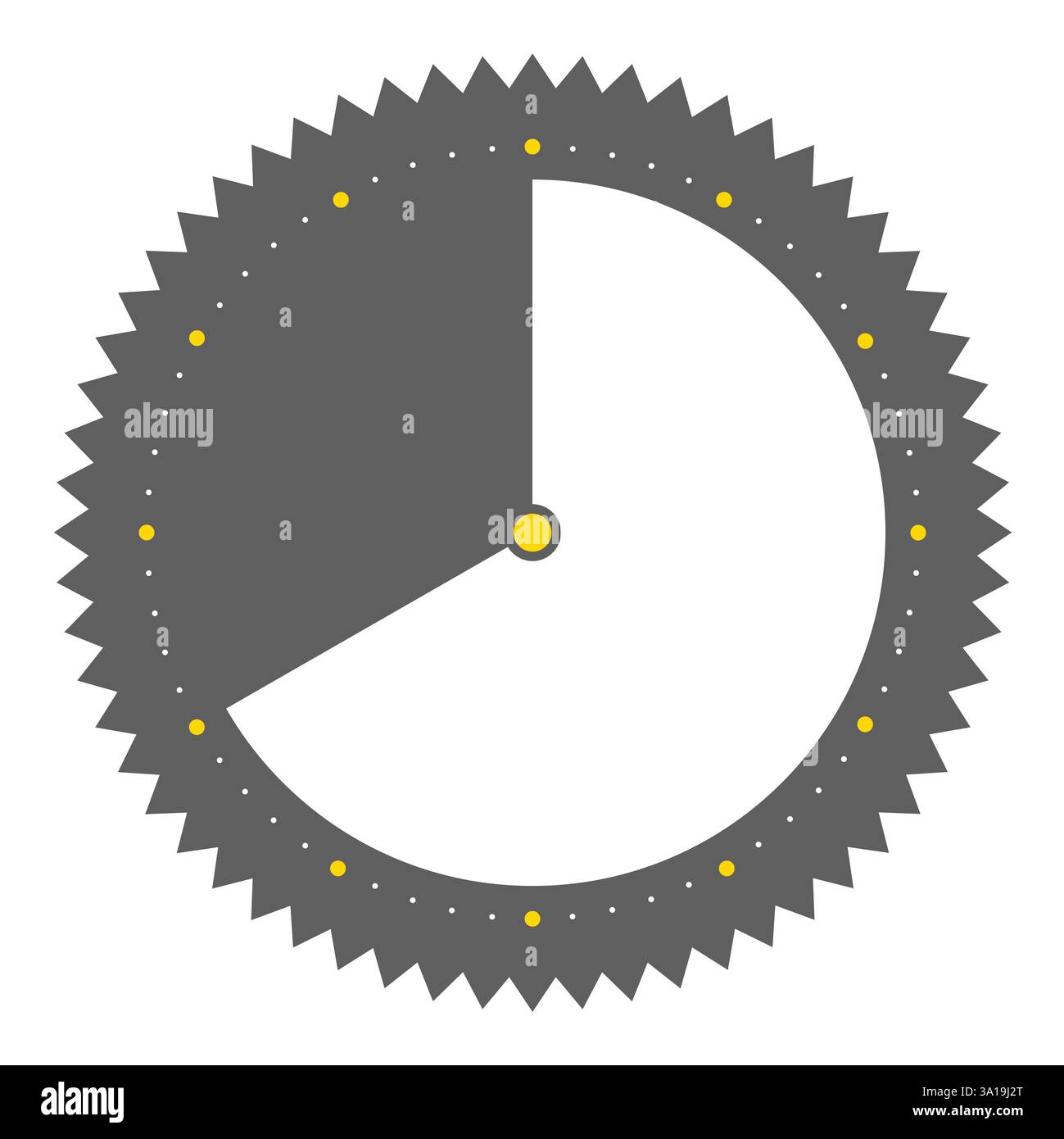 Isolierte runde graue Taste mit Zinken zeigt die Uhr mit 40 Sekunden 40 Minuten oder 8 Stunden an Stockfoto