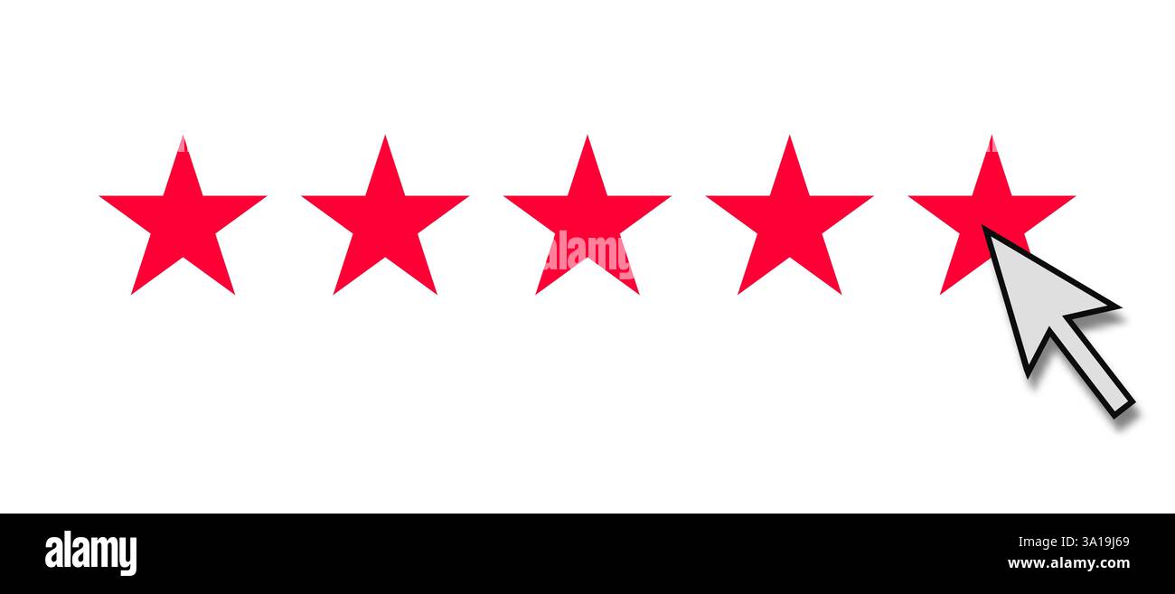 Bestbewertete und beste Kundenzufriedenheit: 5 rote Sterne als beste Online-Bewertung Stockfoto