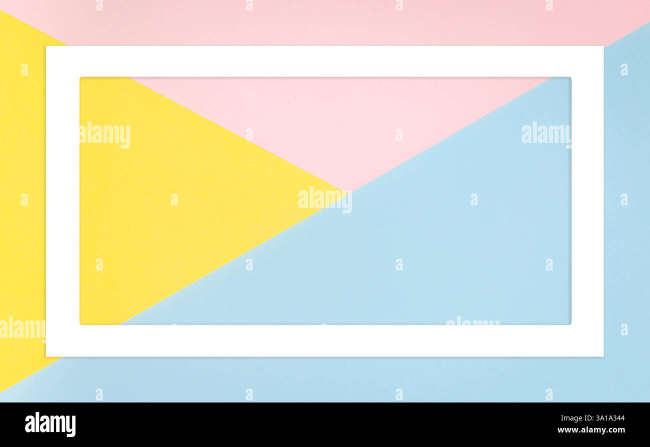 Abstrakte geometrische Form Pastell gelb, pink und blau Farbe Papier Hintergrund Stockfoto