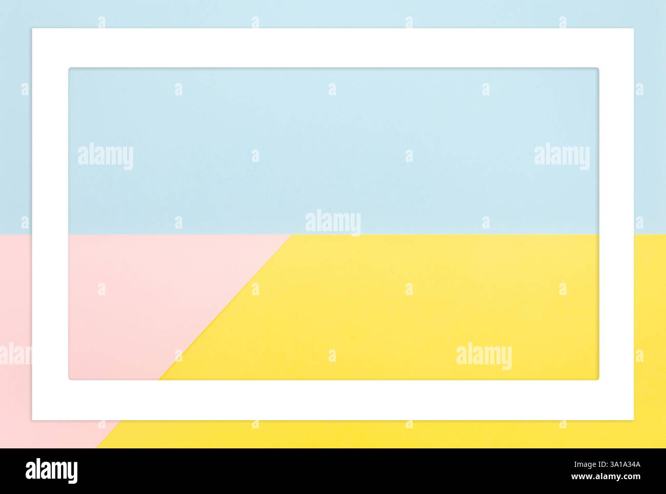 Abstrakte geometrische Form Pastell gelb, pink und blau Farbe Papier Hintergrund Stockfoto