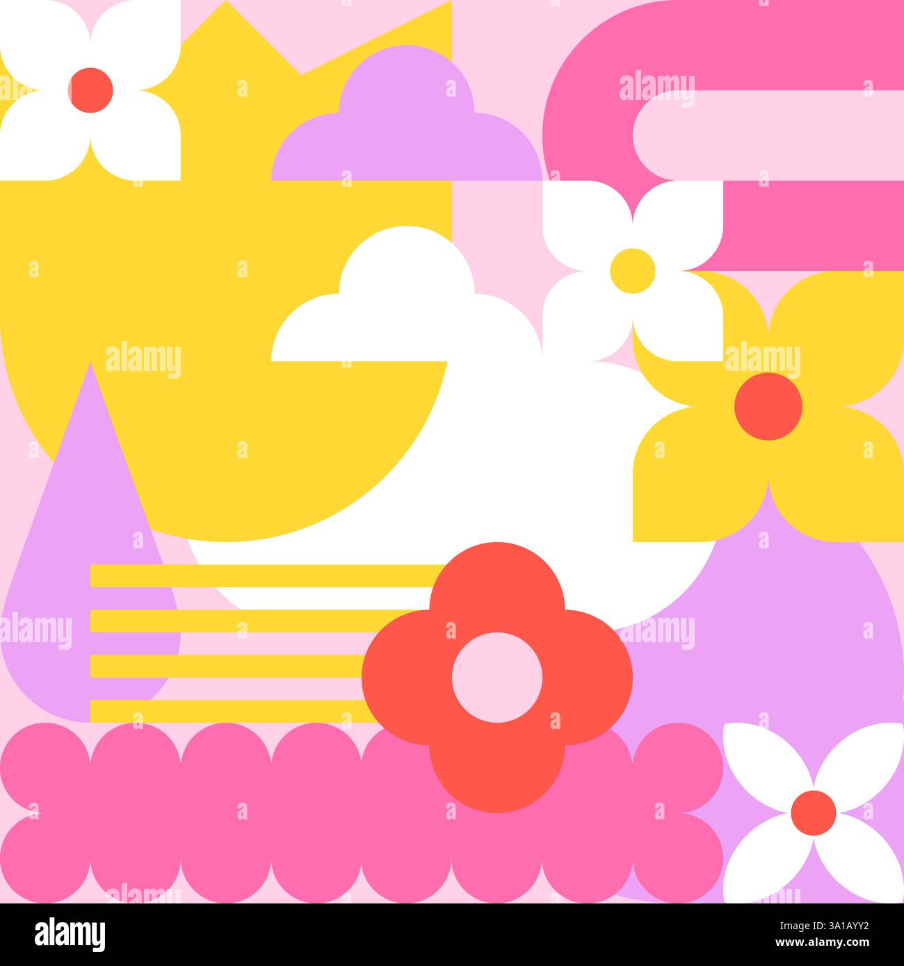 Abstrakter Frühling oder Sommer bauhaus Hintergrund. Vektor geometrische Blumen, Blätter flache Illustration. Banner, Poster, Grußkarte, Cover memphis Design. Stock Vektor