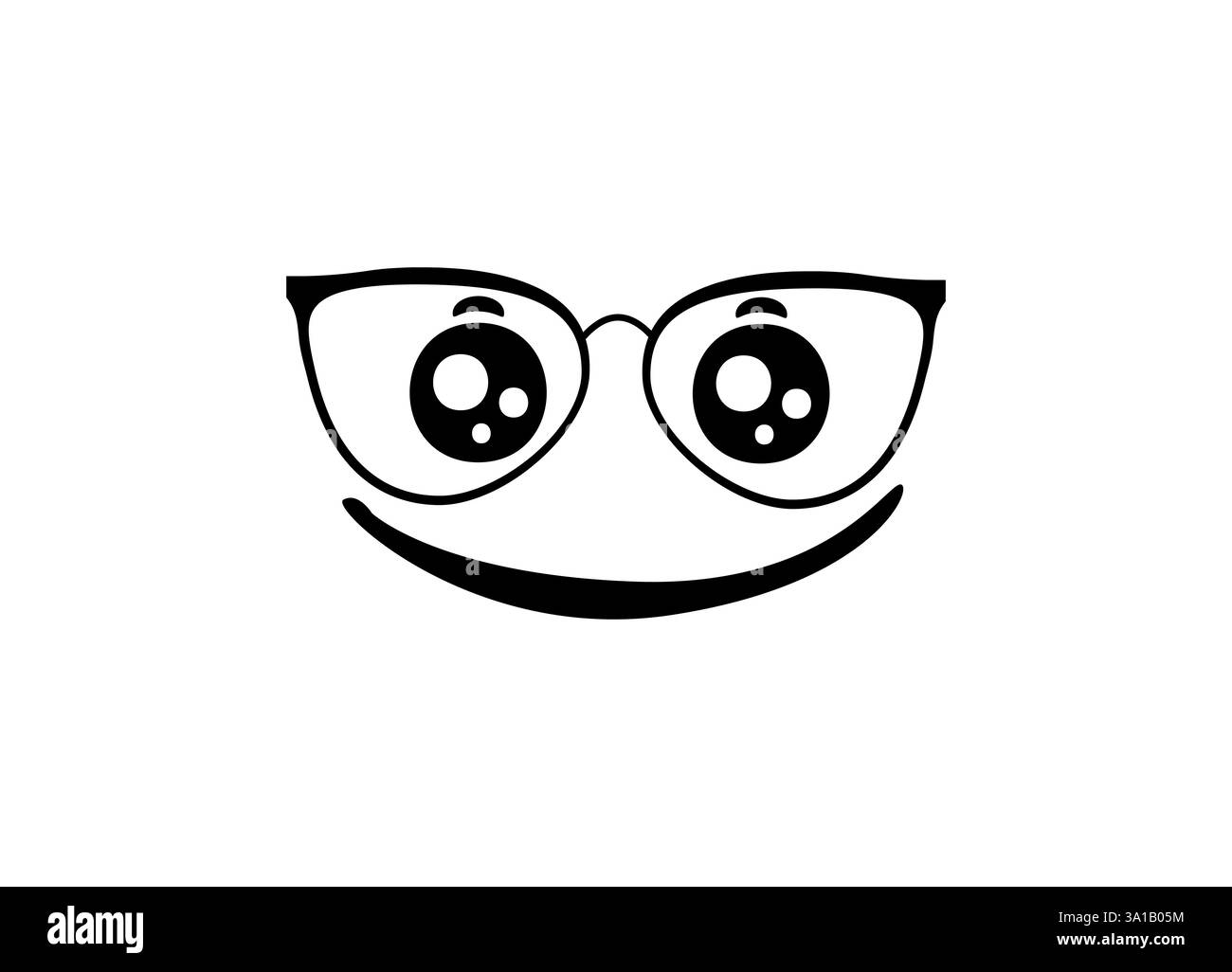 Happy Face Design mit flippiger Brille und verspieltem Lächeln in schlichtem Schwarz-weiß Stock Vektor