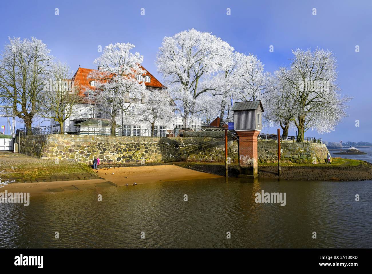 Zollenspieker Fährhaus an der Elbe in Kirchwerder und südlichster Punkt Hamburgs Stockfoto