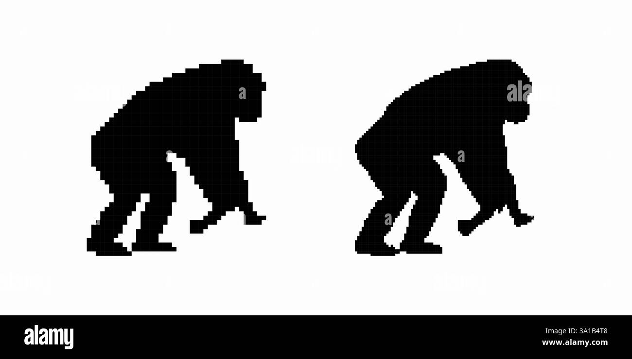 Silhouette zweier Affen in schlichtem minimalistischem Stil mit unterschiedlichen Formen Stock Vektor