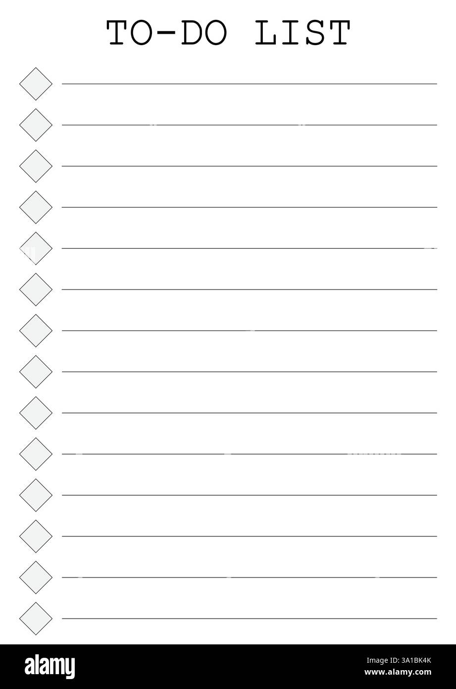 Minimalistische To-do-Listenvorlage eine Spalte A4, einfacher Aufgabenplaner, druckbarer Checklistenvektor Stock Vektor