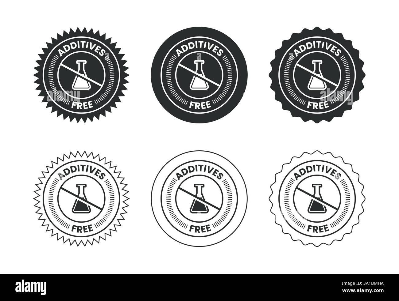Symbole ohne Additive. Kein Zusatzstoffsymbol für Lebensmittelverpackungen Stock Vektor