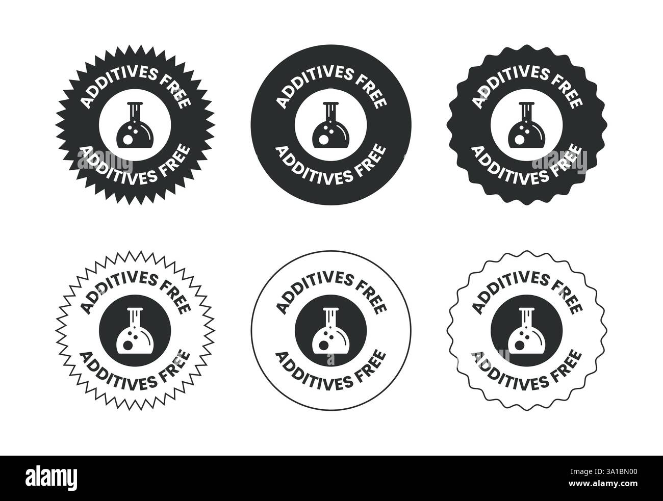 Symbole ohne Additive. Kein Zusatzstoffsymbol für Lebensmittelverpackungen Stock Vektor