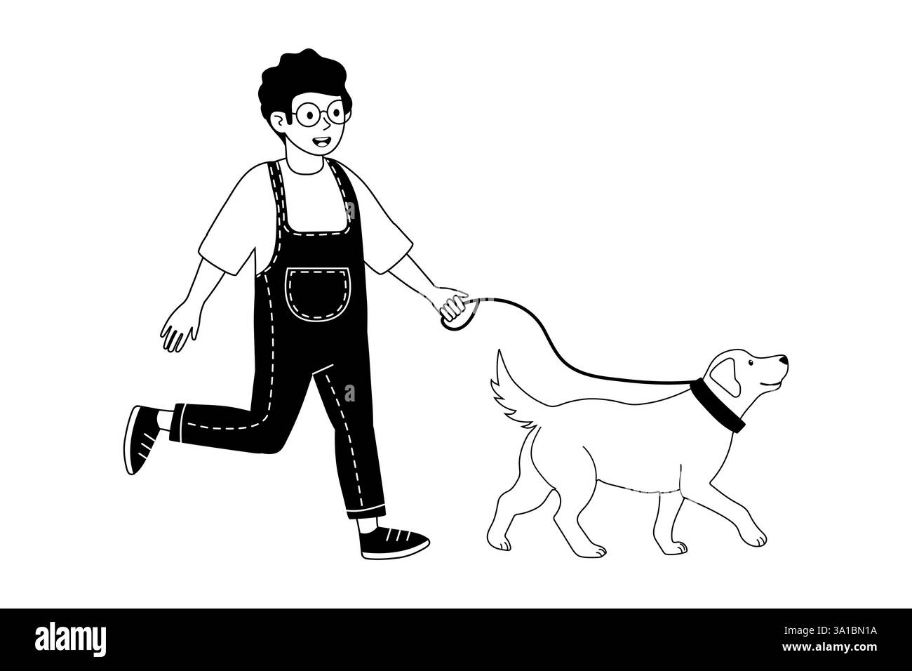 An einem sonnigen Tag macht das Kind einen fröhlichen Spaziergang mit einem goldenen Retriever in einem Park Stock Vektor
