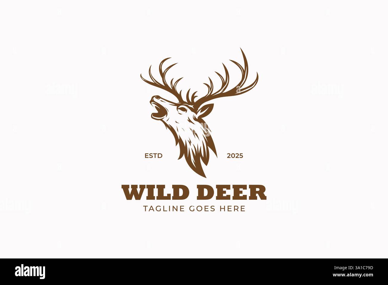 Leistungsstarkes Roaring Deer Logo mit fesselndem Geweih-Design für Natur- und Adventure-Marken Stock Vektor