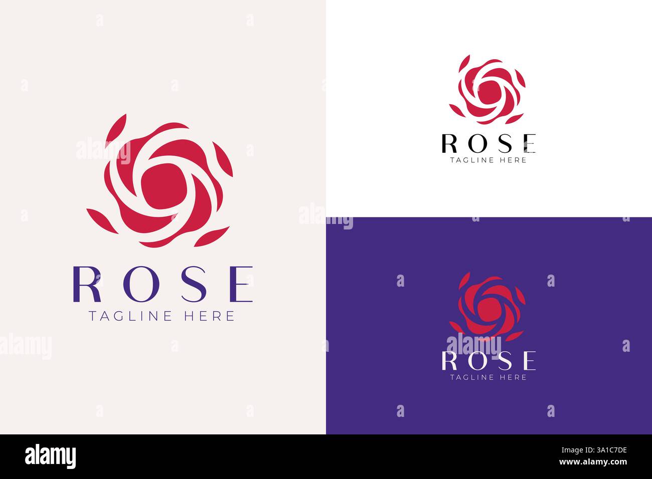 Elegantes Rosenlogo für Blumenhändler und Hochzeitseinladungen Stock Vektor