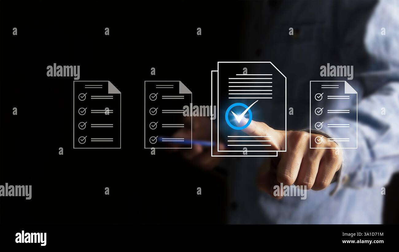 Konzepte und Checklisten für die Verwaltung von Geschäftsdokumenten Daten-Checkliste, Geschäftsentwicklung Schlüsselwörter Sprache: Englisch Stockfoto