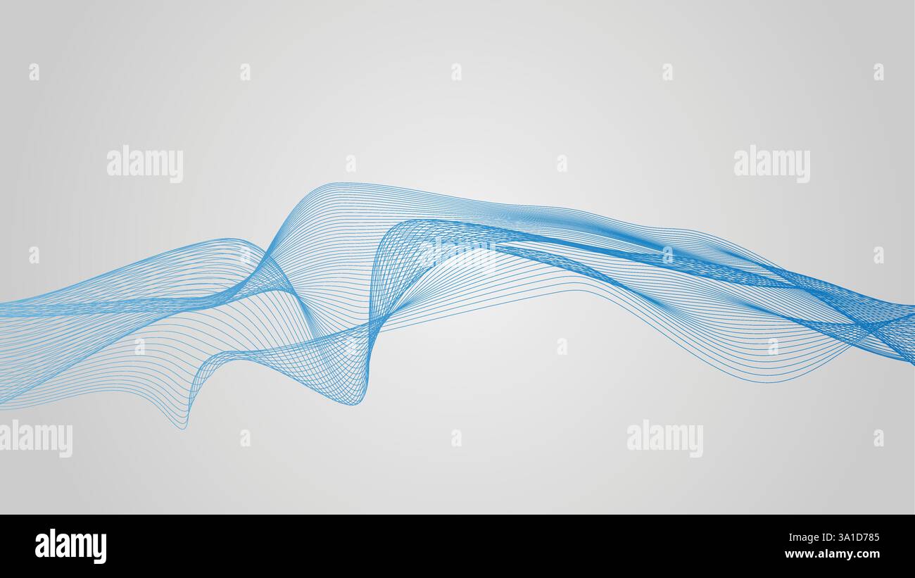 Abstrakter Hintergrund 3D dynamisches blaues Linienwellenmuster, digitales Technologiekonzept Stock Vektor