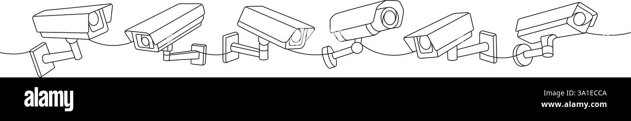 Videokameras, eine Zeile, durchgehende Zeichnung. Externe CCTV-Kameras. Vektorabbildung. Stock Vektor