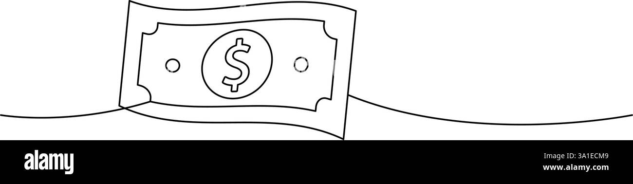 Dollarscheine, eine Zeile, fortlaufende Zeichnung. Geldinvestitionen und Online-Zahlungsdienst. Vektorabbildung. Stock Vektor