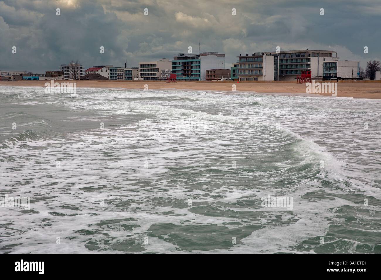 Winter Eforie Nord und Belona Strände in Rumänien. Schwarzes Meer. Stockfoto