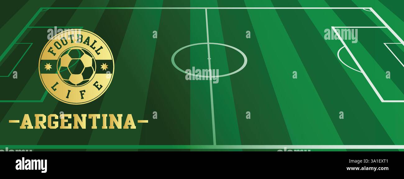 Argentinien Konzept für Football Life Gold Stamp mit Fußball Green Field Hintergrund, abstraktes Illustrationsbild Stock Vektor