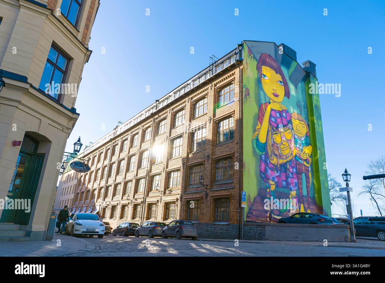 Wandgemälde von OS Gemeos, Södermalm, Stockholm Stockfoto