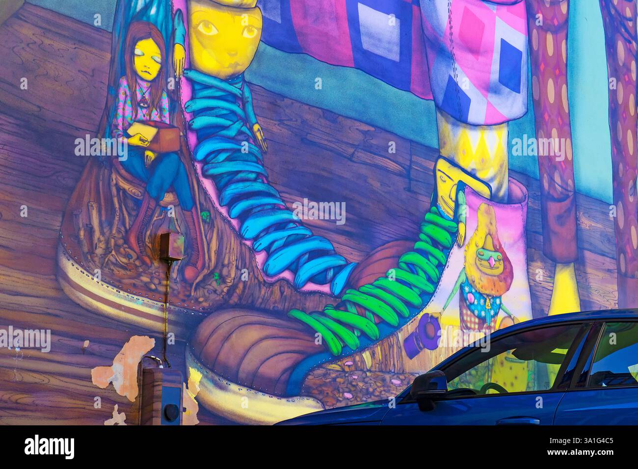 Wandgemälde von OS Gemeos, Södermalm, Stockholm Stockfoto