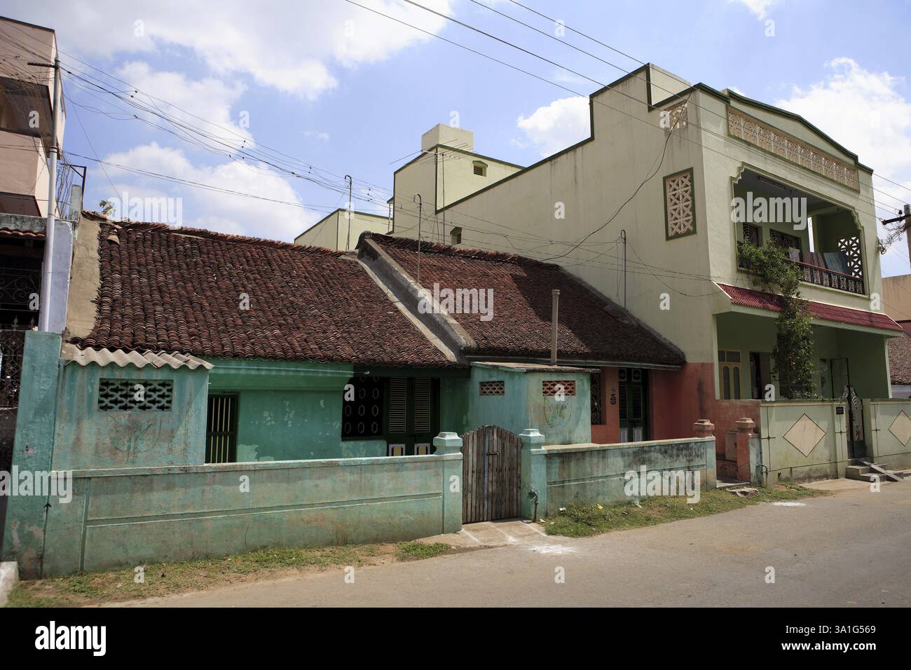 Houses, Bazaar Street, District Kanchipuram, Tamil Nadu, Indien, Asien Stockfoto
