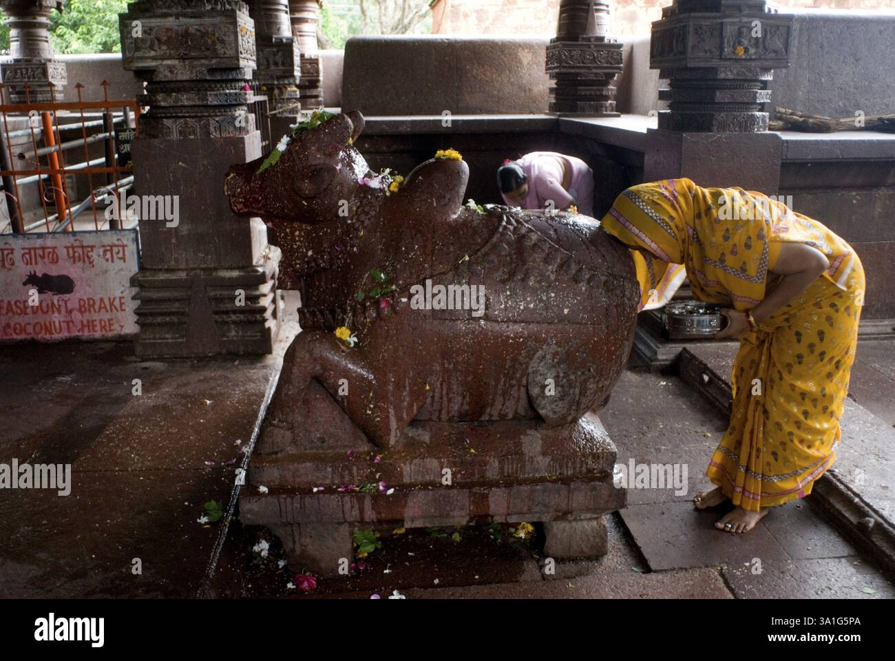 Die Gebetsstatue der Gläubigen im Ghrishneshwar jyotirlinga-Tempel, Virul, 1 km von den Höhlen von Ellora, Aurangabad, Maharashtra, Indien, Asien Stockfoto