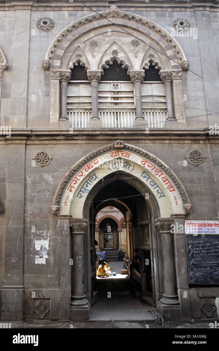 Altes Haus von Nagarkar Stone Wada Raghunath Dagi niwas, Pune, Maharashtra, Indien, Asien Stockfoto