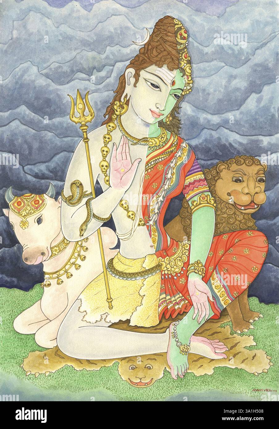 10 Fragen, hinduismus, Kunst, Künstler Manivelu, Kunst der himalaya-Akademie, shiva, Shakti, ardhanarisvara, gott, Göttin, Segen Stockfoto 10 Fragen, hinduismus, Kunst, Künstler Manivelu, Kunst der himalaya-Akademie, shiva, Shakti, ardhanarisvara, gott, Göttin, Segen Stockfoto