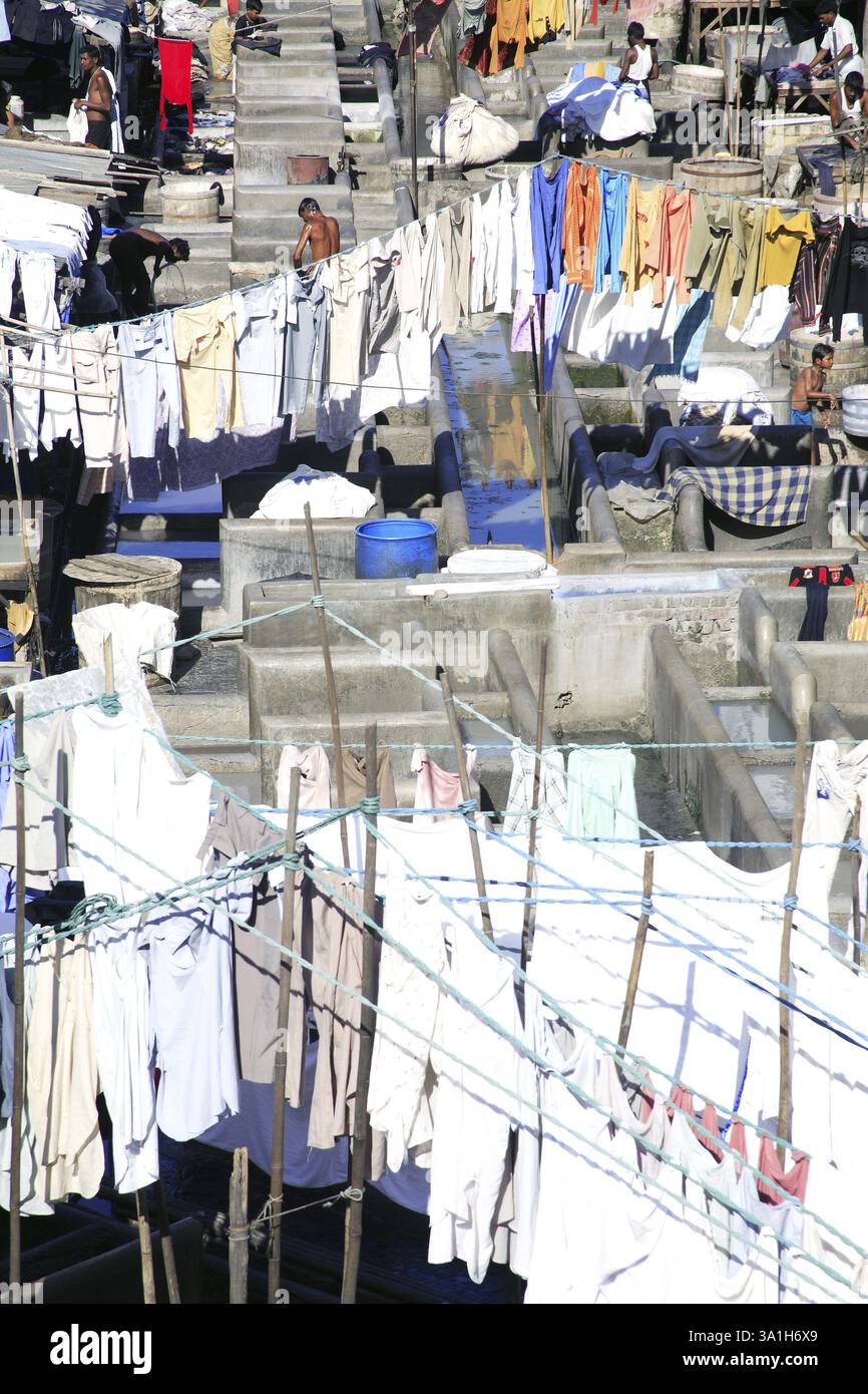 Dhobi Ghat, offene Wäscherei betrieben von Mumbai Municipal Corporation Washer Men, Mahalakshmi, Bombay, jetzt Mumbai, Maharashtra, Indien, Asien Stockfoto