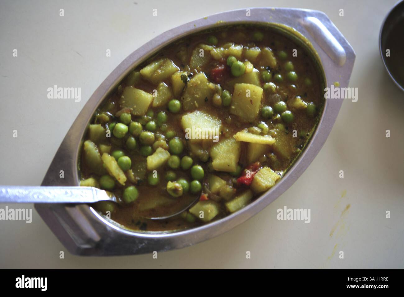 Vegetarisches Gericht, Aloo Mutter Gemüse, Agra, Uttar Pradesh, Indien, Asien Stockfoto