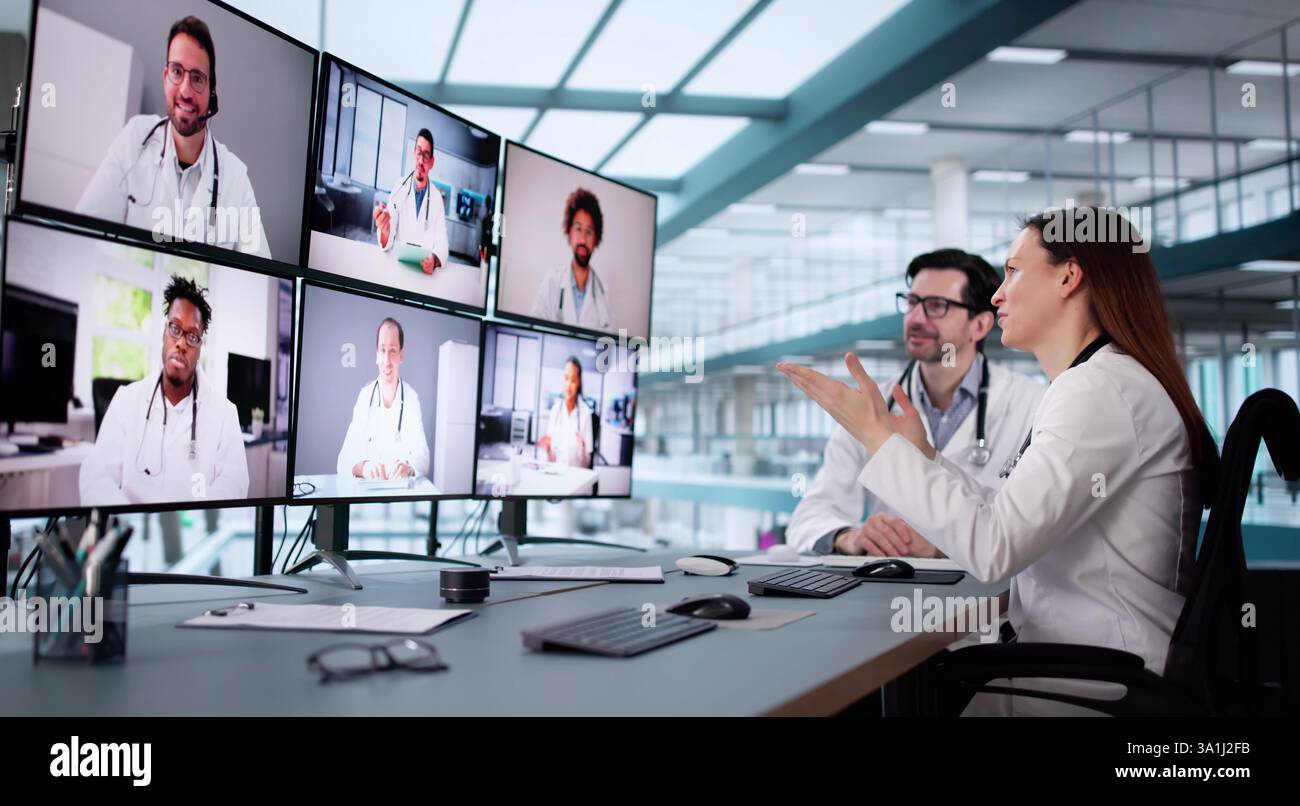 Medizinische Fachkraft, die Telemedizin-Beratung über Online-Videokonferenz durchführt Stockfoto