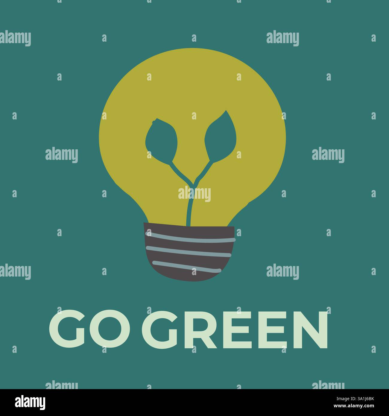 Umweltfreundliche Glühlampe mit Pflanzensymbol und „Go Green“-Meldung auf blauem Hintergrund. Stock Vektor