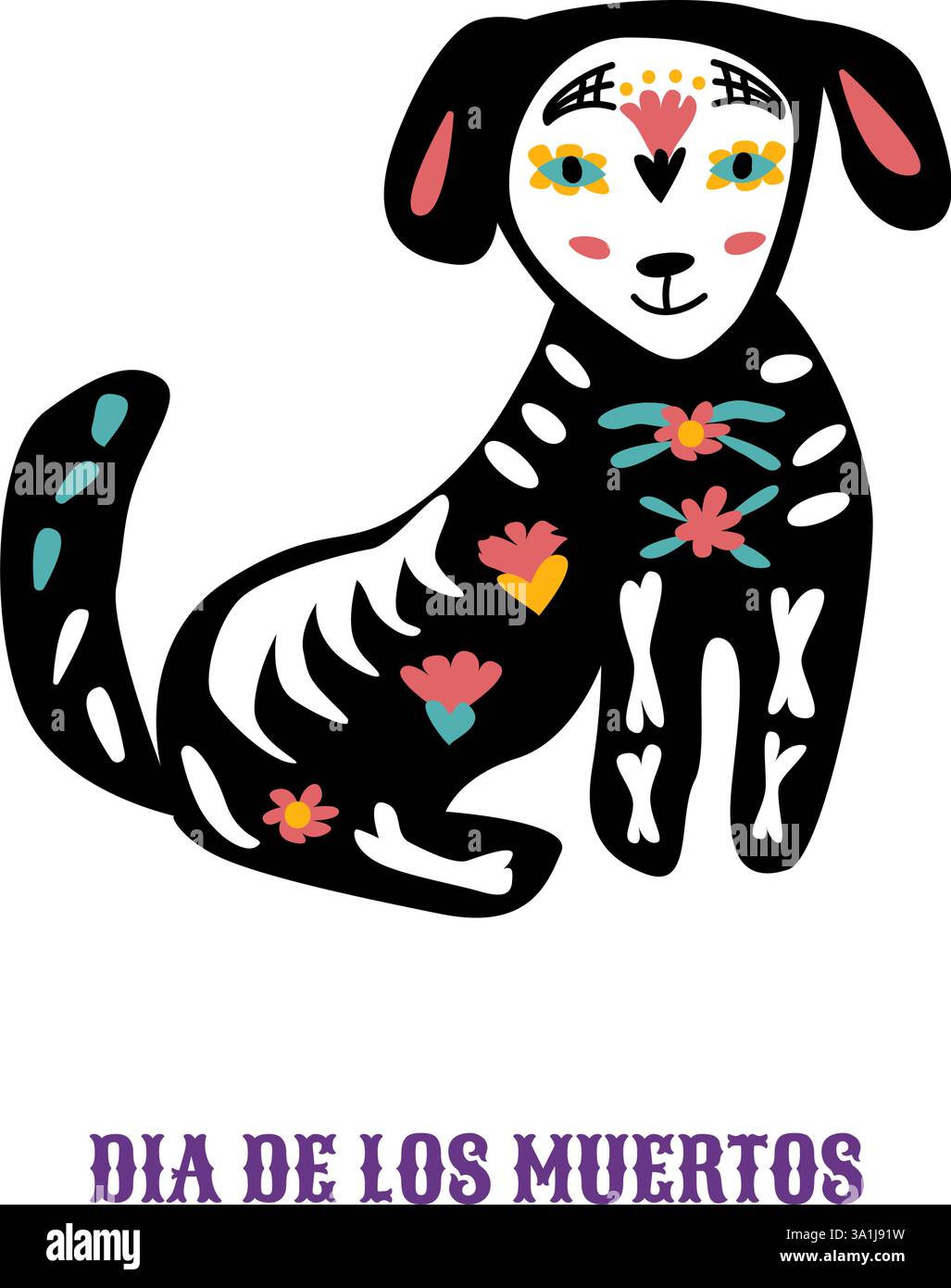 Banner oder Plakate zum mexikanischen Tod. Grußkarte Dia de los muertos. Zuckerschädel, Tatoo-Haustiere und Blumenelemente, Blumen und Tatoo-Maske. Stock Vektor