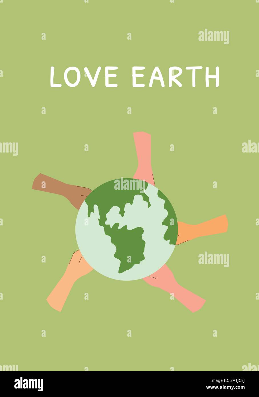 Einheit und Vielfalt auf der Erde: Hände, die unseren Planeten umarmen. Stock Vektor