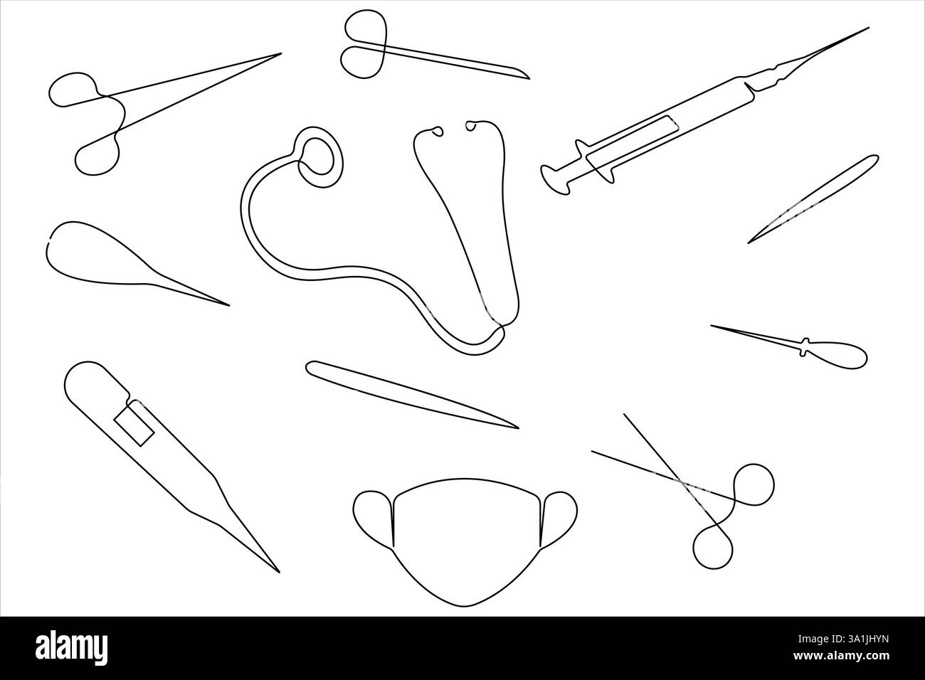 Kontinuierliche einzeilige Kunstzeichnung von medizinischen Werkzeugen Vektorillustration Stock Vektor