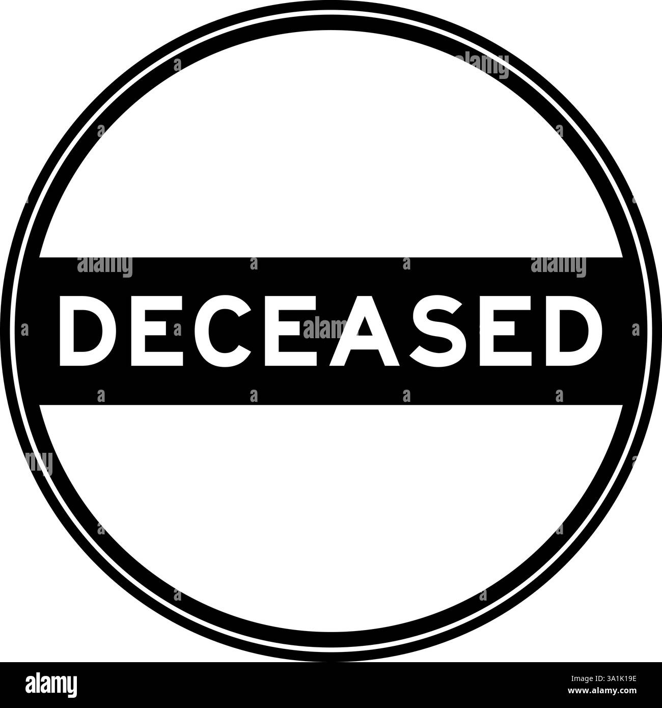 Schwarzer, runder Siegelaufkleber in Wort verstorben auf weißem Hintergrund Stock Vektor