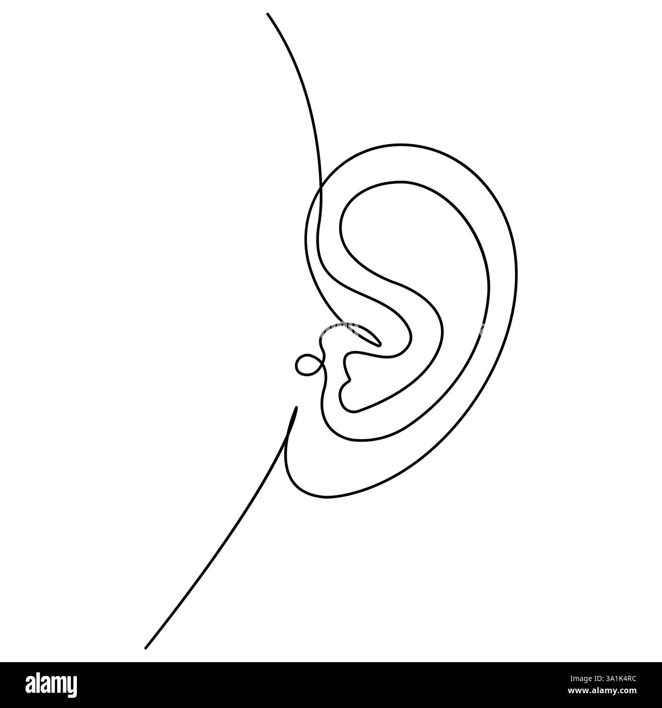 Durchgehende einzeilige Kunstzeichnung der menschlichen Ohr-Umrissvektorillustration Stock Vektor