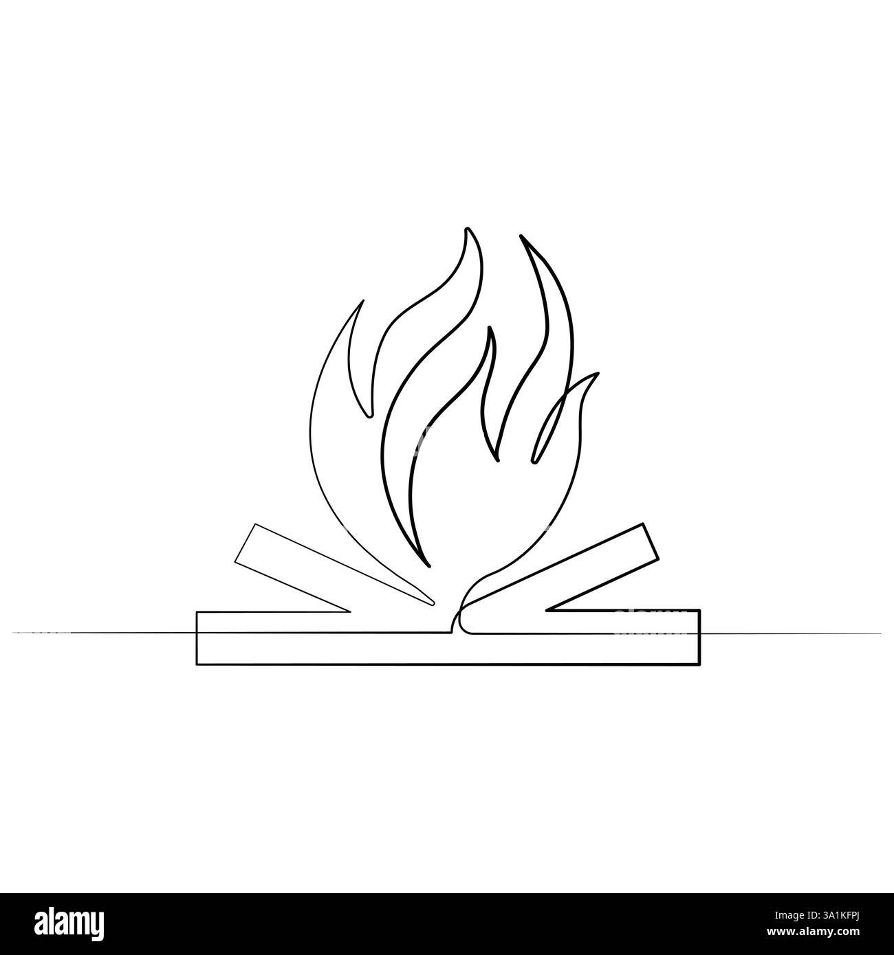 Feuer durchgehende eine Linie Kunst Zeichnung Flamme Form, Gas Symbol, Lagerfeuer Umrissvektor Illustration Stock Vektor