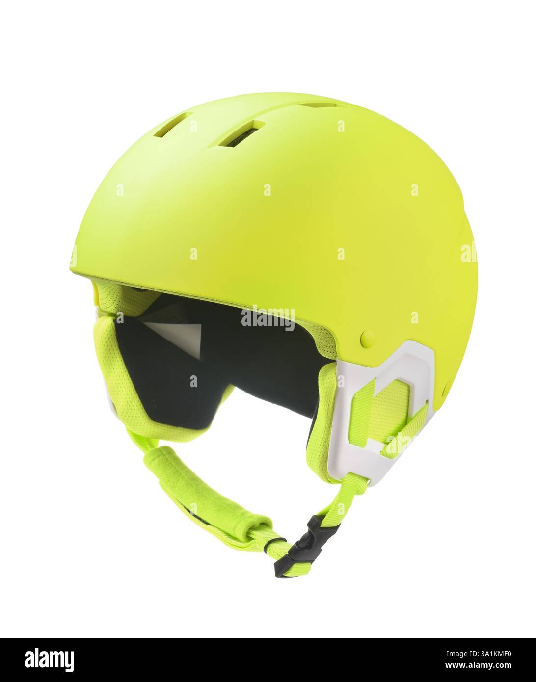 Leerer gelber Sportschutzhelm isoliert auf weiß Stockfoto