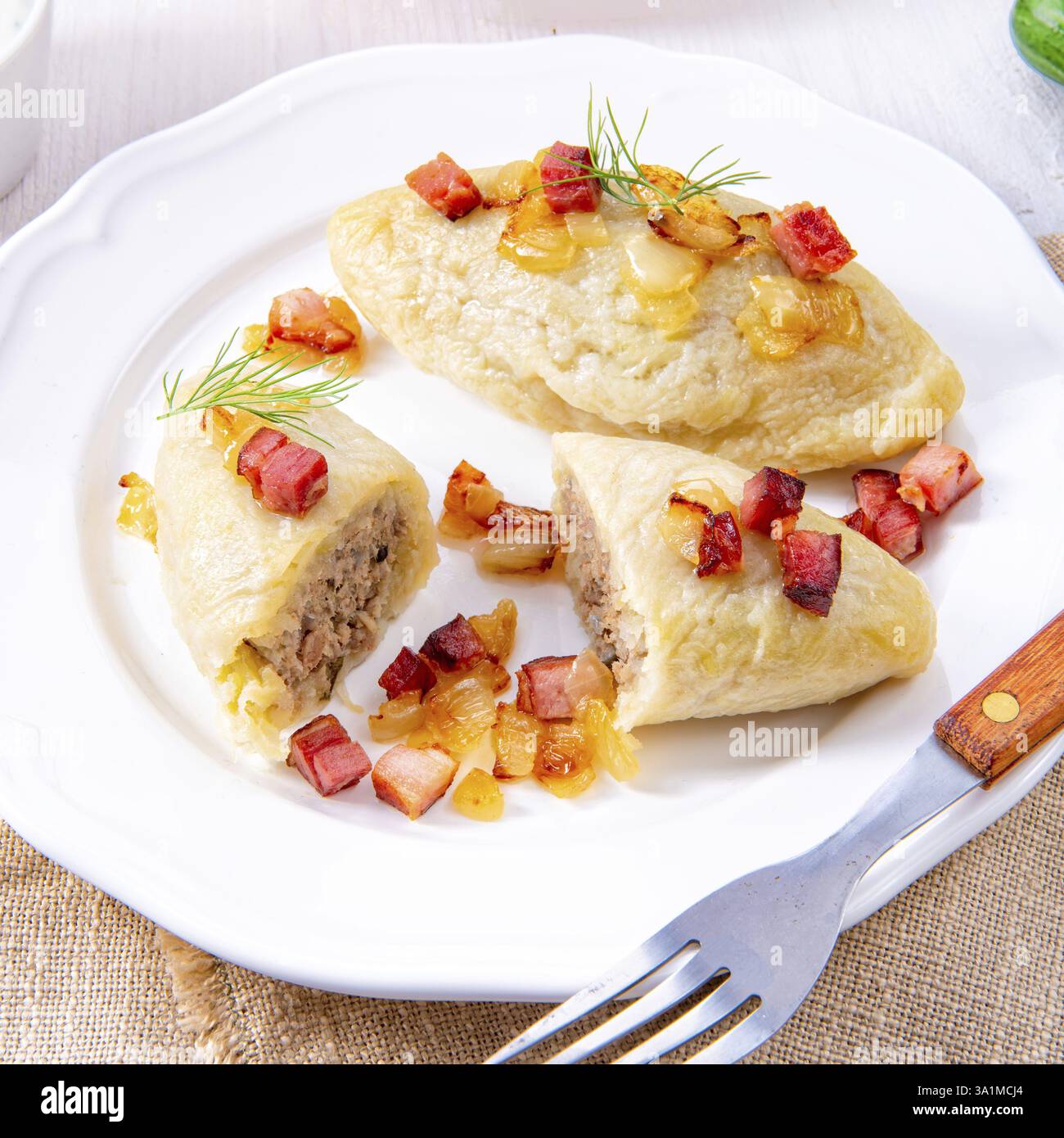 Köstliche Cepelinai, eine litauische und polnische Spezialität Stockfoto