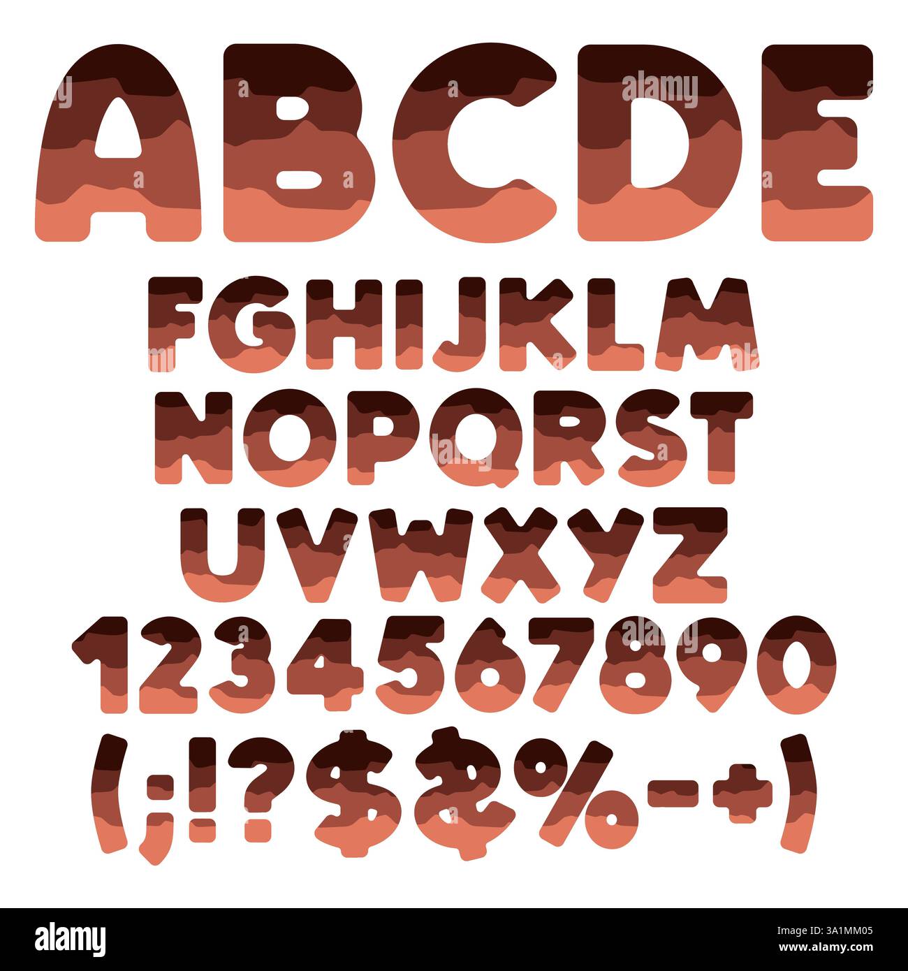 Schriftart, Alphabet, Letter, Zahl aus Ebenen. Isolierte Vektorobjekte auf weißem Hintergrund. Stock Vektor