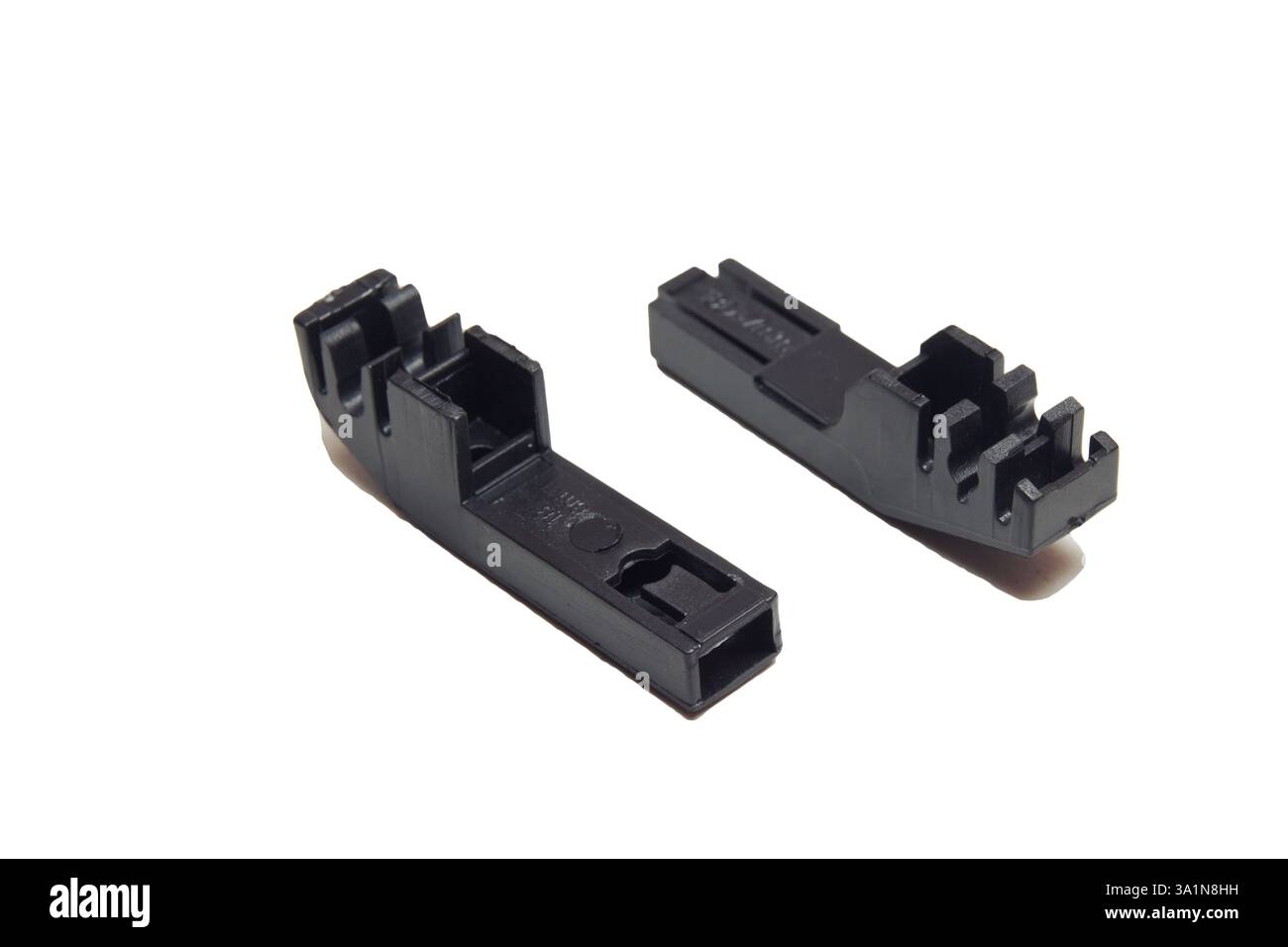 Scheibenwischerarm-Adapterpaar, auf weißem Hintergrund Stockfoto