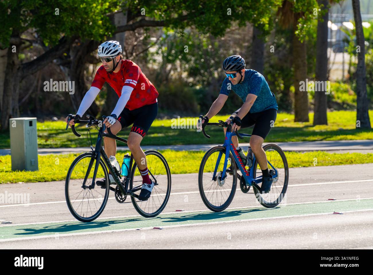 Key Biscayne Miami, FL, USA - 8. März 2025: Männer fahren Fahrrad in Miami Stockfoto