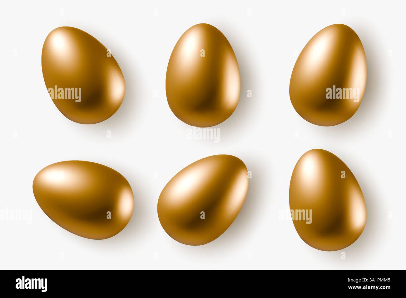 Realistische goldene Eier Sammlung isoliert auf weißem Hintergrund Vektor Illustration Gold Metall Ei Set Stock Vektor