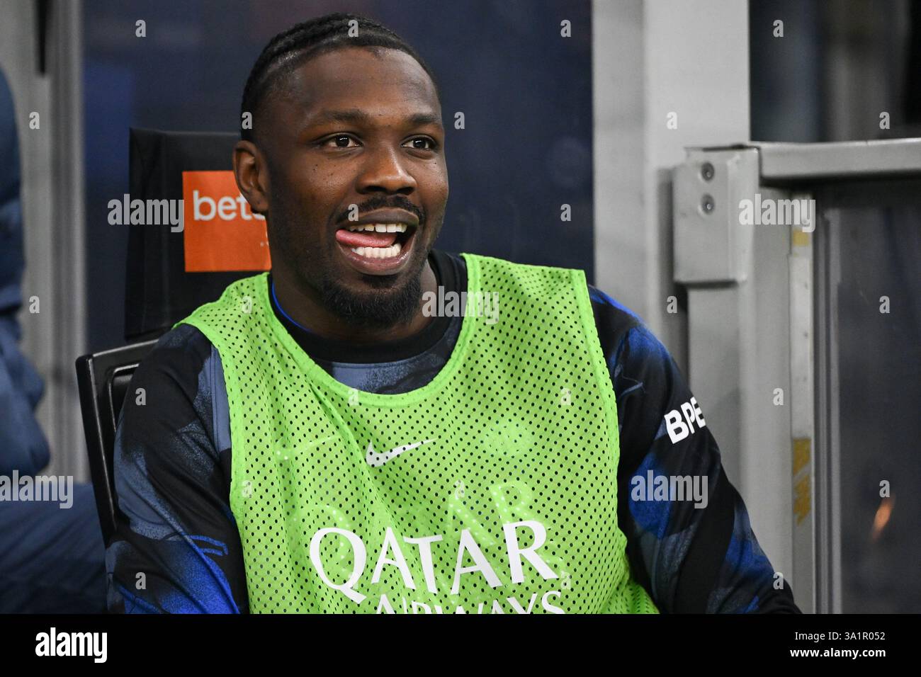 Italien. März 2025. Marcus Thuram vom Inter FC vor dem italienischen Fußballspiel der Serie A zwischen Inter FC und C Monza am 8. März 2025 im Stadion Giuseppe Meazza San Siro Siro in Mailand (Foto: © Tiziano Ballabio/Pacific Press via ZUMA Press Wire) NUR ZUR REDAKTIONELLEN VERWENDUNG! Nicht für kommerzielle ZWECKE! Stockfoto