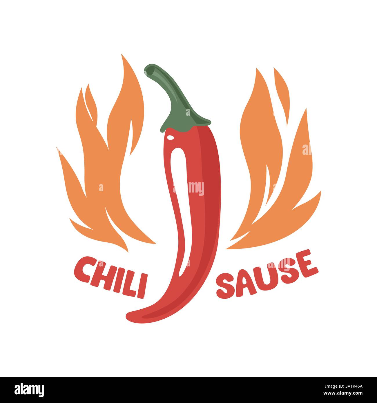 Scharfer Chili-Pfeffer Mit Flammen Hot Sauce Logo. Feurige Chili-Pfeffer-Illustration Für Scharfes Lebensmittel-Branding. Chili Pfeffer Vektor Kunst mit Feuer für heiß Stock Vektor